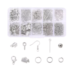 KIT ARMAR AROS PULSERAS COLLAR PITONES MOSQUETONES X 300 UNIDADES PLATA