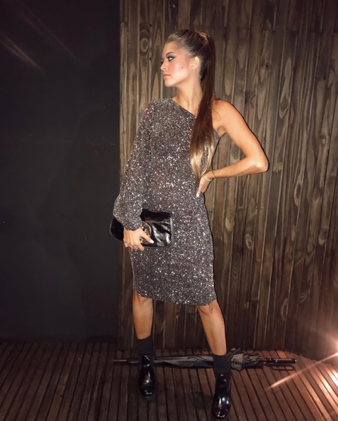 Vestido lurex manga best sale bufante