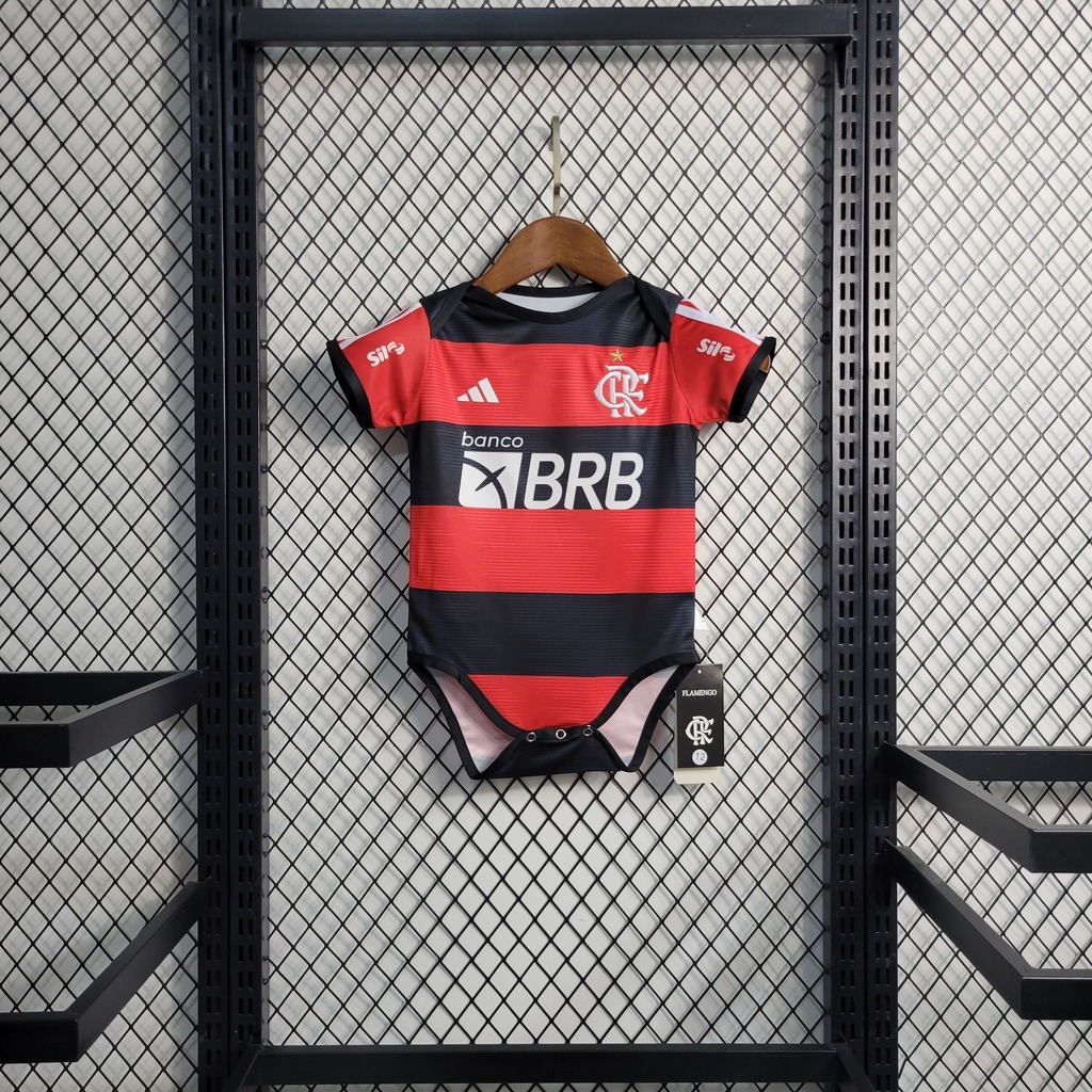 Body Flamengo I 2023/24 - Torcedor Adidas Infantil - Vermelho e preto