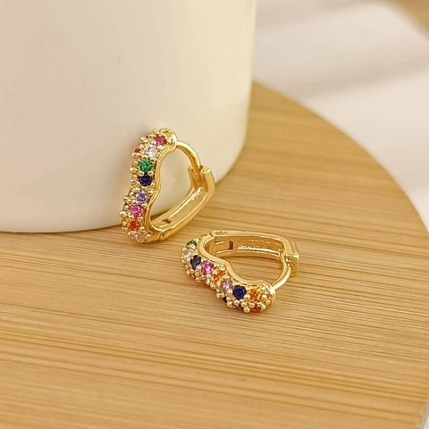 Argollas Doradas Premium - Corazón piedritas Coloridas