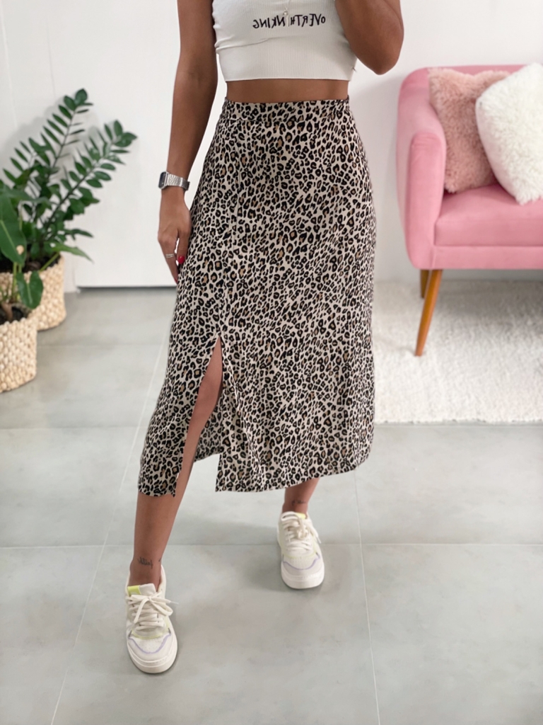 Saia midi hotsell animal print comprar