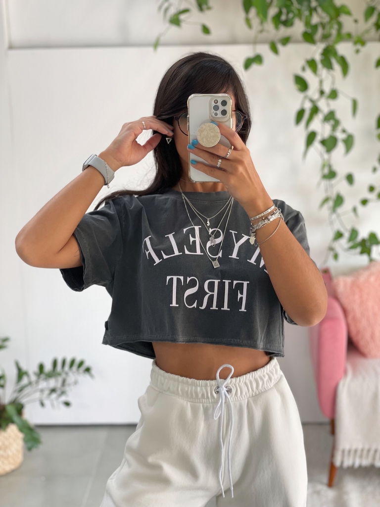 T-shirt Crop Top Cinza