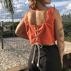 cropped dupla face Waylla amarração estampa Andina e coral - comprar online