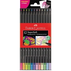 Lápis de Cor 12 Cores SuperSoft, Neon, Pastel, Faber-Castell