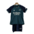 Conjunto-infantil-Arsenal-third-away-temporada-2023-2024-patrocínio-Adidas-verde-azul-marinho-anos-80-Umbro-camisa-três-listras-gola-em-V-AFC-off-white-escudo-logo-calção-meiões. 