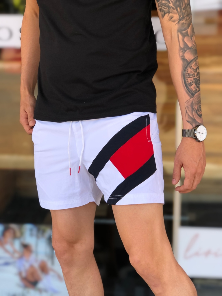 Bermuda Tommy Hilfiger Swimwear Branca com faixa lateral