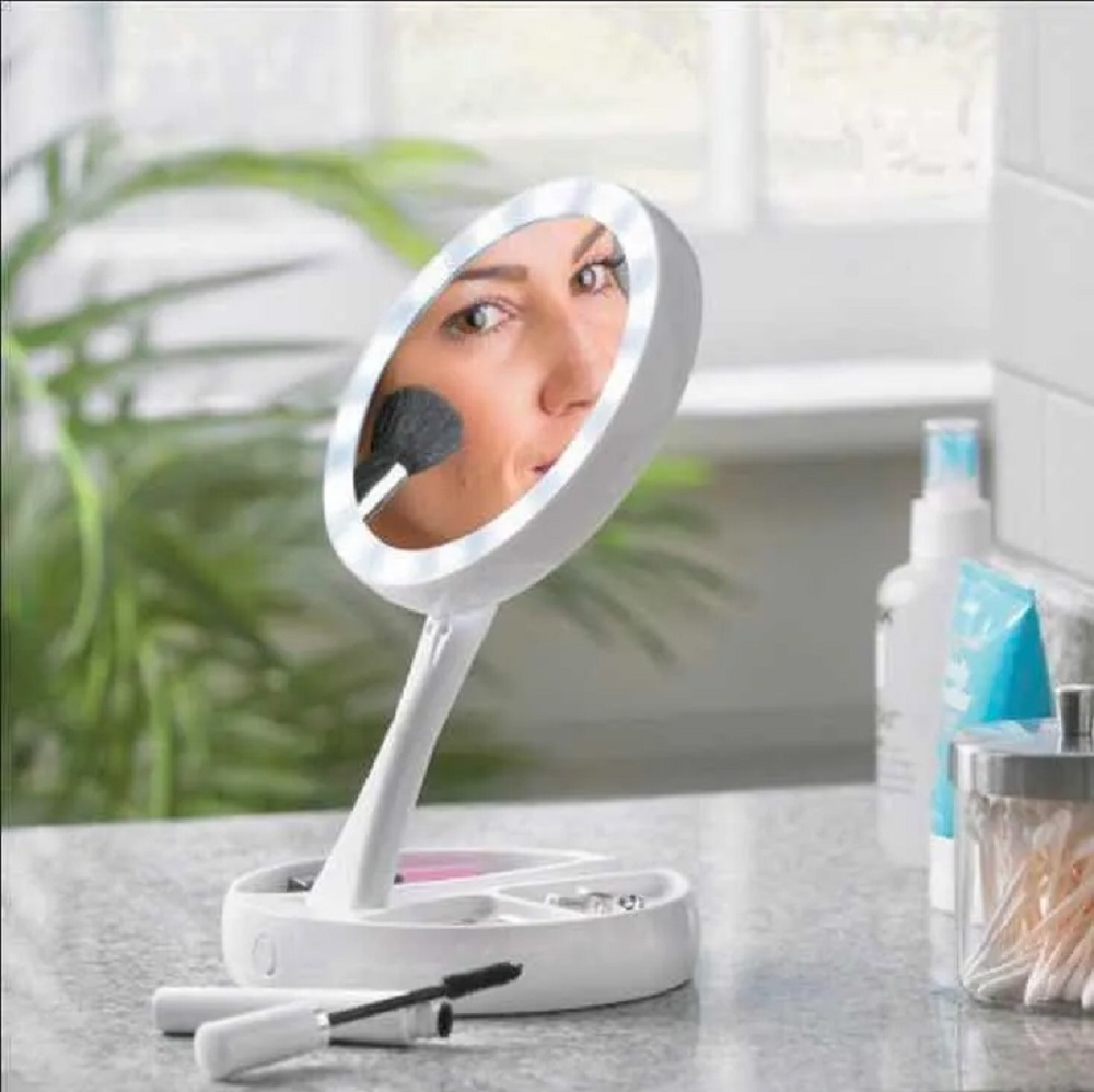Espejo Con Luz Led Para Maquillaje Plegable Con Aumento