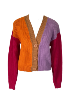 Casaco Tricot Multicolor Com Botão - Modamor tricot