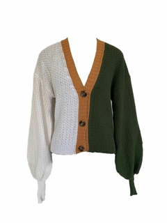 Casaco Tricot Botão Manga Bufante Colorido - Modamor tricot