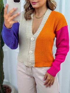 Casaco Tricot Multicolor Com Botão - loja online