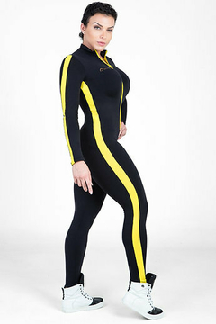 Macacão feminino suplex Jetlight Preto Amarelo - MB Musa Fitness