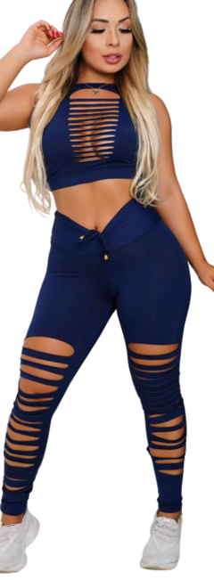 CONJUNTO FUSO EMPINA BUMBUM E CROPPED LASER RETO AZUL MARINHO