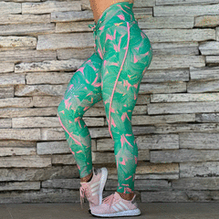 LEGGING RECORTE EMPINA BUMBUM FOLHAGEM COMPOSÊ VERDE EXCLUSIVA