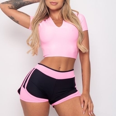 CONJUNTO SHORT PRETO COM ROSA BEBE