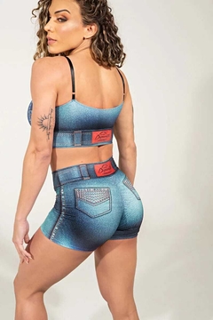 Conjunto Short Fitness Fake Jeans Dynamite na internet