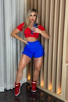 CONJUNTO SHORT BLUE COM TOP MANGUINHA RED