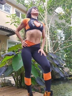 CONJUNTO MUSA LEGGING CÓS "V" PRETO COM LARANJA EXCLUSIVO MB