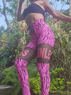 LEGGING TIGRE ROSA DETALHE EM TELA EXCLUSIVO