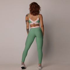 Conjunto Top Milano com Legging Hit Jacquard Xeque-Mate Menta - MB Musa Fitness