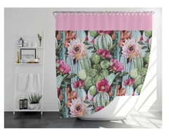 Cortina de Baño ~ Diseño Cactus y Flores ~ Rosa - comprar online