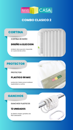 Combo Clásico 1 - Cortina de Baño + Protec + Ganchos Plásticos - comprar online
