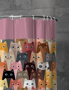 Cortina de Baño - Diseño Gatos Color (Rosa) en internet