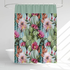 Cortina de Baño - Diseño Cactus y Flores (Verde)