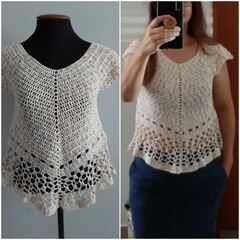 Blusa de Crochê Feminina Feito a Mão Bege Mesclada Tam m - comprar online