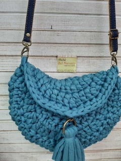 Bolsa de crochê fio de malha azul transversal Ref 86 - comprar online