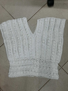 Blusa de Crochê Ponto Pipoca Decote V Acinturada tam P