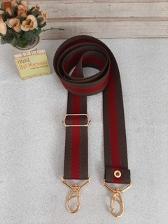Alça para bolsa (Gucci) verde vermelho com mosquetões dourado 125cm - loja online