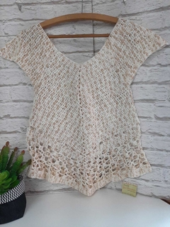 Blusa de Crochê Feminina Feito a Mão Bege Mesclada Tam m - Ateliê Bel Marcato