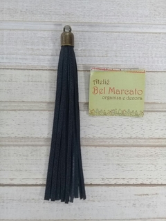 Tassel couro legítimo LONGO preto 15 cm ouro velho