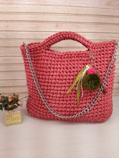 Bolsa de crochê de fio náutico fundo+alça+chaveiro Ref 114