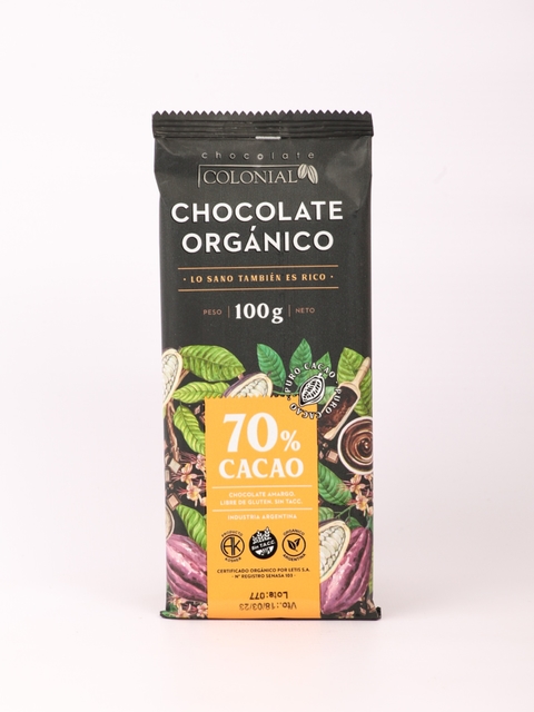 CHOCOLATE ORGANICO 70% CACAO 100GR COLONIAL