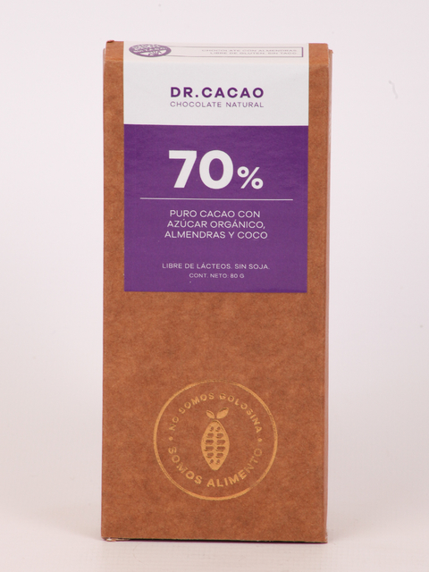 CHOCOLATE 70% CON ALMENDRAS Y COCO 80GR DR CACAO