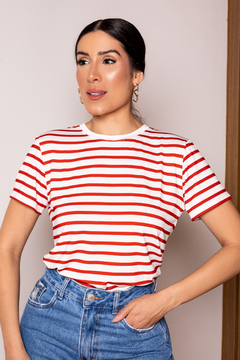 CAMISETA LISTRADA - VERMELHO COM OFF WHITE - comprar online