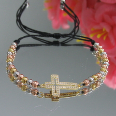 Pulsera cruz mediana 3 oros - comprar online