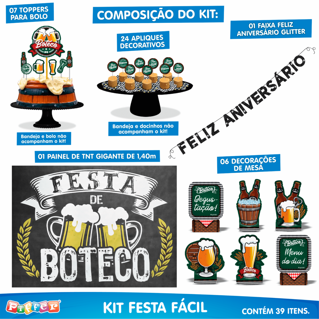 Topo De Bolo Boteco - Festcolor - Pitter Pan Festas