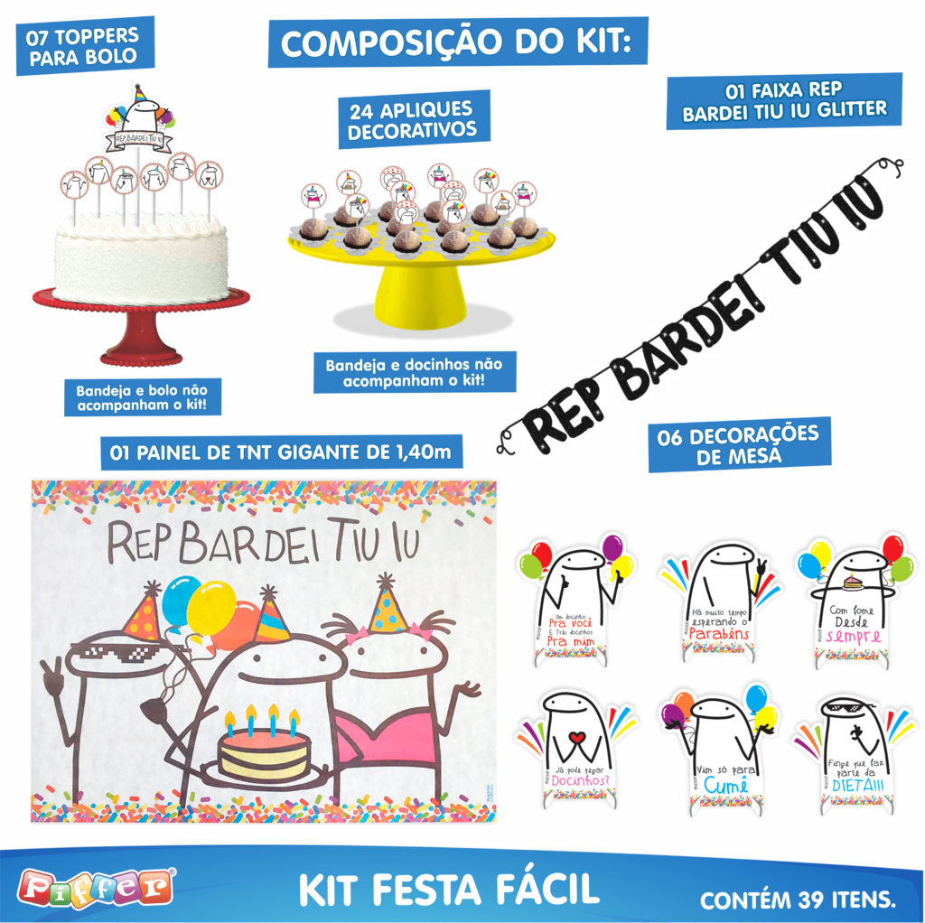 KIT ENFEITES DE MESA FESTA MEME BENTO FLORK - 6 UNIDADES - PIFFER