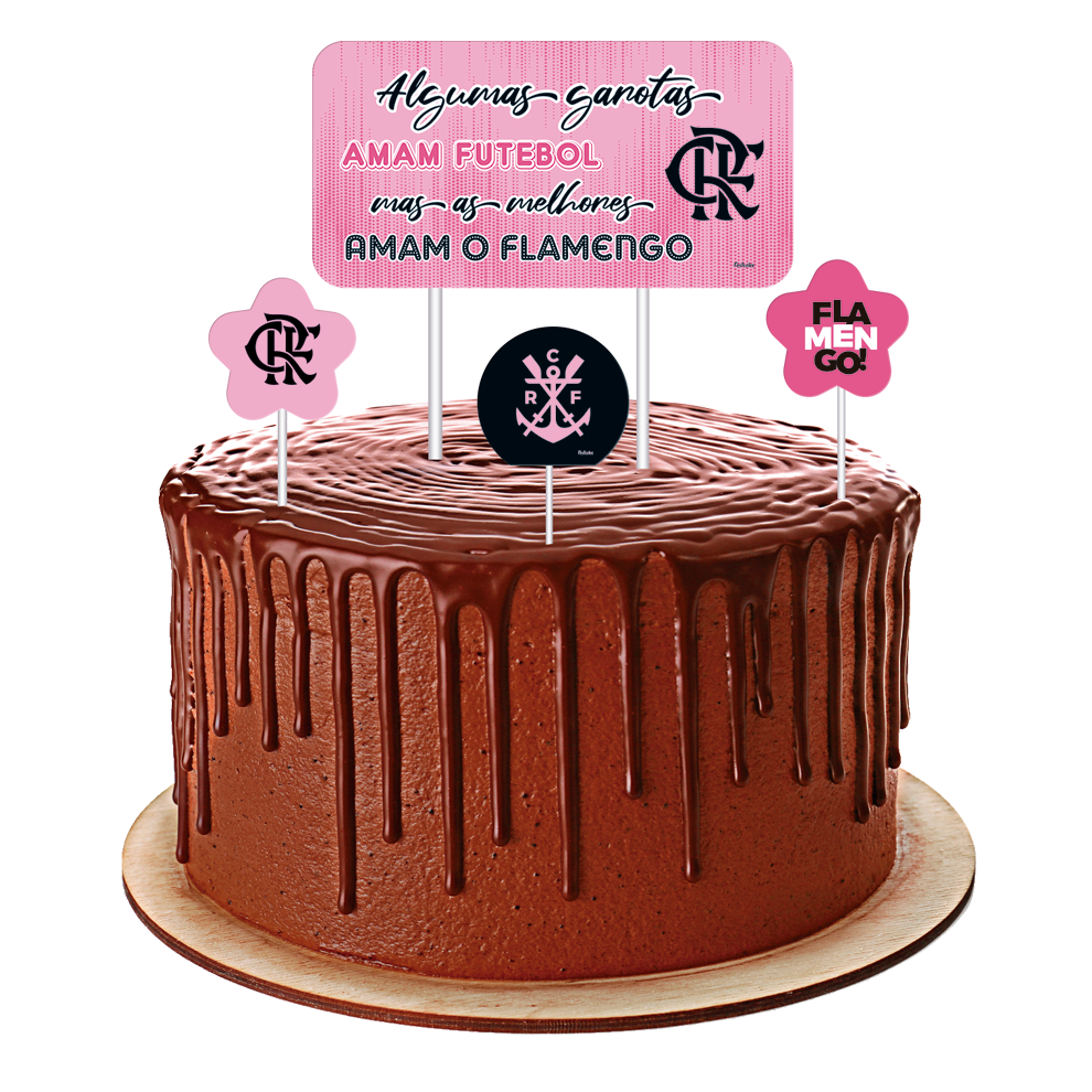 Topo para bolo Festa Flamengo Rosa 3 Uni - Festcolor - Inspire sua Fes