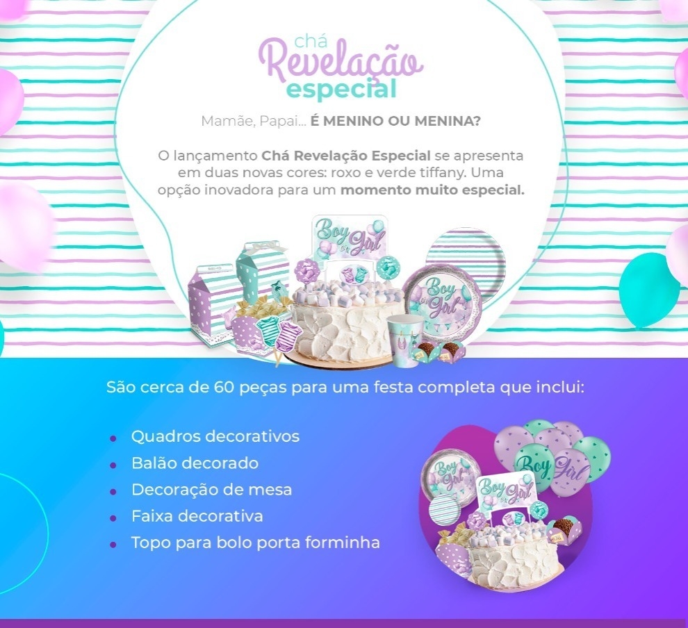 Topo de Bolo Chá de Revelação Verde Roxo - Alegra Festa - Artigos para  Festas