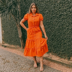 Vestido de Linho Midi Laranja