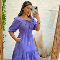 Vestido de Linho Midi Lilás