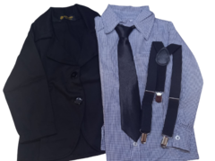 Conjunto Menino 4 peças Blazer Camisa Gravata e suspensório