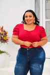 Cropped Plus Size Manga Princesa Vermelho