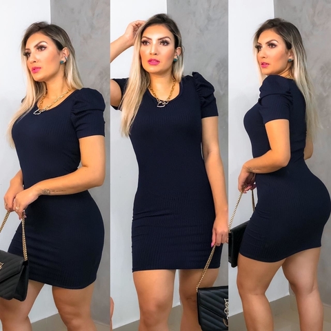 Vestido canelado cheap azul marinho