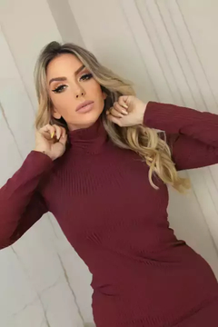 Vestido Midi Gola Alta Manga Longa Marsala na internet