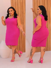 Vestido Midi Canelado Regata Plus Size Fúcsia