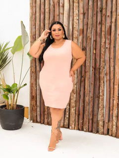 Vestido Midi Canelado Regata Plus Size Rosê na internet